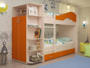 Кровать 2-х ярусная Мая с ящиками и шкафом на латофлексах оранж в Кудымкаре - kudymkar.magazinmebel.ru | фото