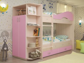 Кровать 2-х ярусная Мая с ящиками и шкафом на латофлексах розовый в Кудымкаре - kudymkar.magazinmebel.ru | фото