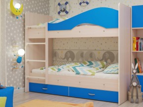 Кровать 2-х ярусная Мая с ящиками на латофлексах млечный дуб/синий в Кудымкаре - kudymkar.magazinmebel.ru | фото
