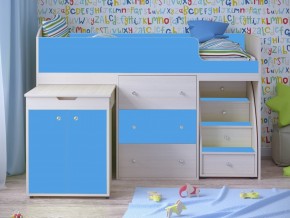 Кровать чердак Малыш 80х180 Дуб молочный, Голубой в Кудымкаре - kudymkar.magazinmebel.ru | фото