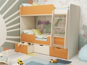 Кровать двухъярусная Малыш двойняшка дуб молочный-оранжевый в Кудымкаре - kudymkar.magazinmebel.ru | фото - изображение 1