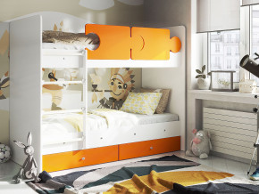 Кровать двухъярусная Тетрис латы с бортиками белый-оранжевый в Кудымкаре - kudymkar.magazinmebel.ru | фото