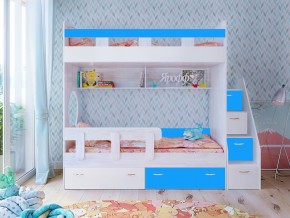 Кровать двухъярусная Юниор 1 винтерберг-белый с голубым в Кудымкаре - kudymkar.magazinmebel.ru | фото - изображение 1