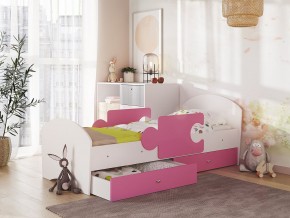 Кровать Мозаика с ящиком и бортиками на ламелях белый-розовый в Кудымкаре - kudymkar.magazinmebel.ru | фото